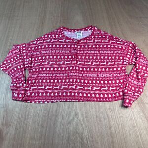 Victoria’s Secret PINK Sleepwear Pajama Set Fair Isle Print Red White Sz S